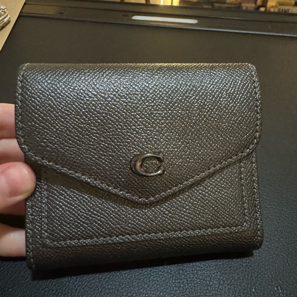Coach Brown Wallet with Pebbled Leather and Envelope Flap